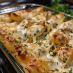CHICKEN ALFREDO STUFFED SHELLS: CREAMY COMFORT BAKE