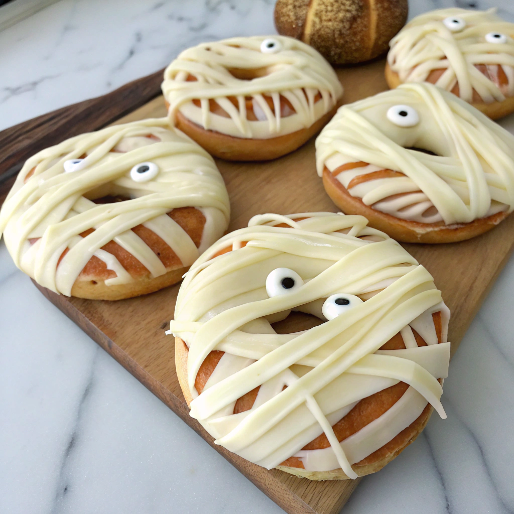 mummy-bagels-with-string-cheese-wrappings---