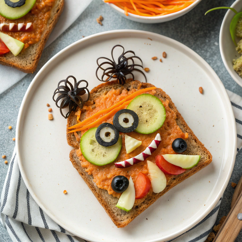 spooky-halloween-toast-with-monster-face-toppings-