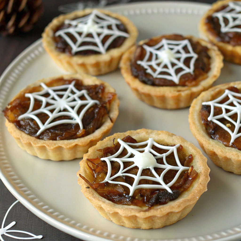 caramelized-onion-tartlets-with-spider-web-topping