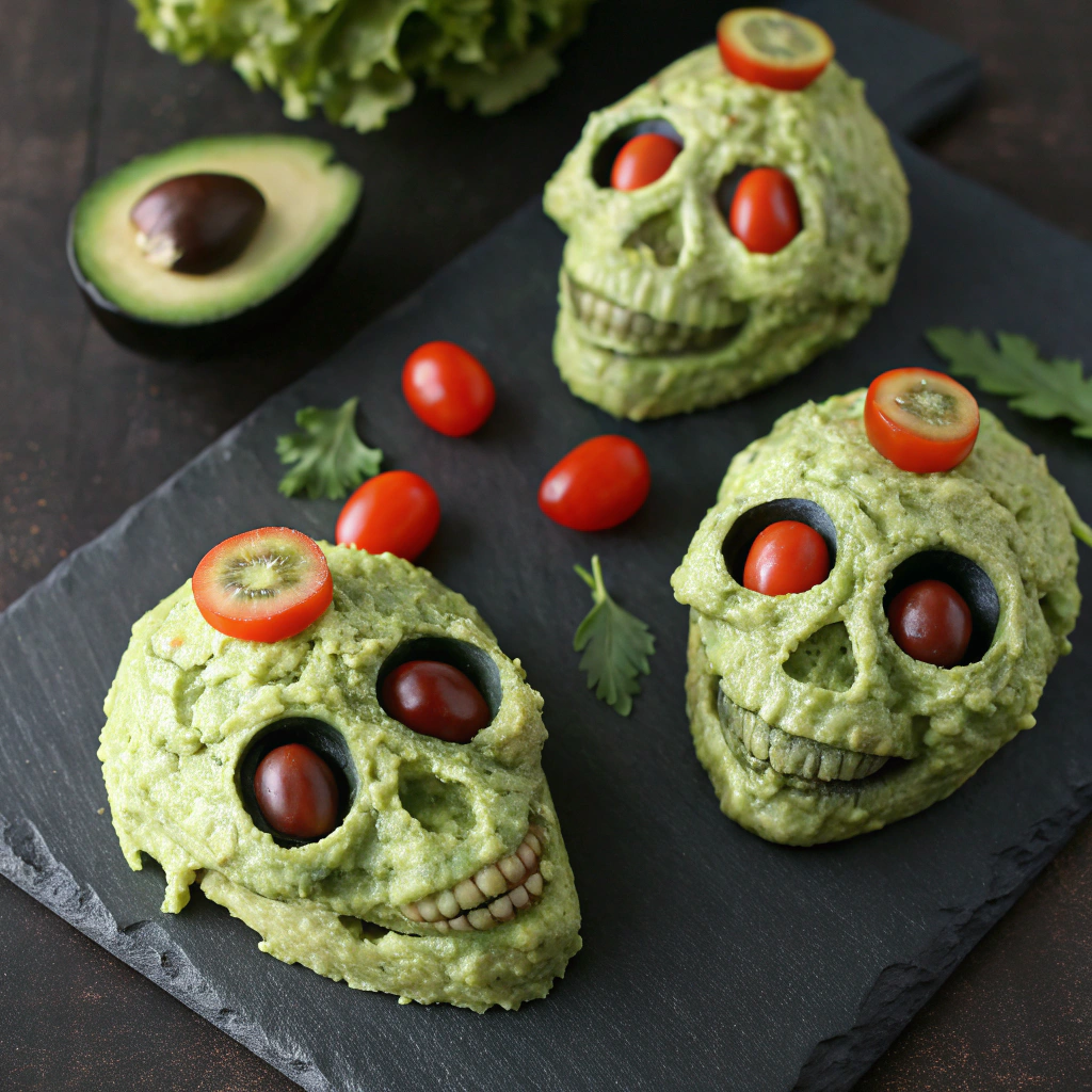 ghoulish-guacamole-skulls---mashed-avocado-sculpte