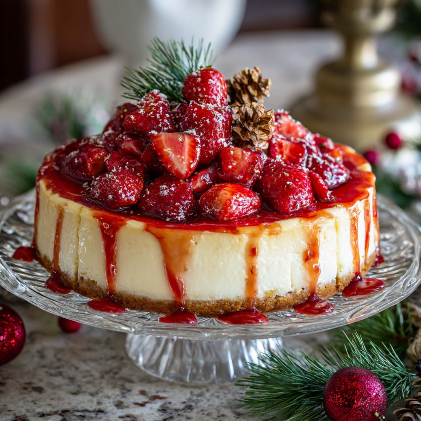Strawberry_Christmas_Cheesecake_Creamy_Baked