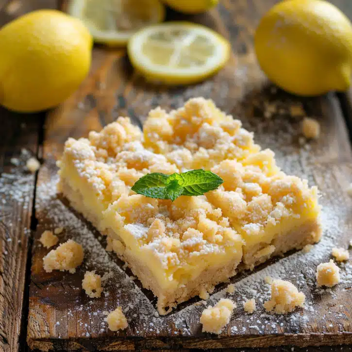 give me promp midjourney for this recipeLemon Crumb Bars with Buttery Streusel Topping