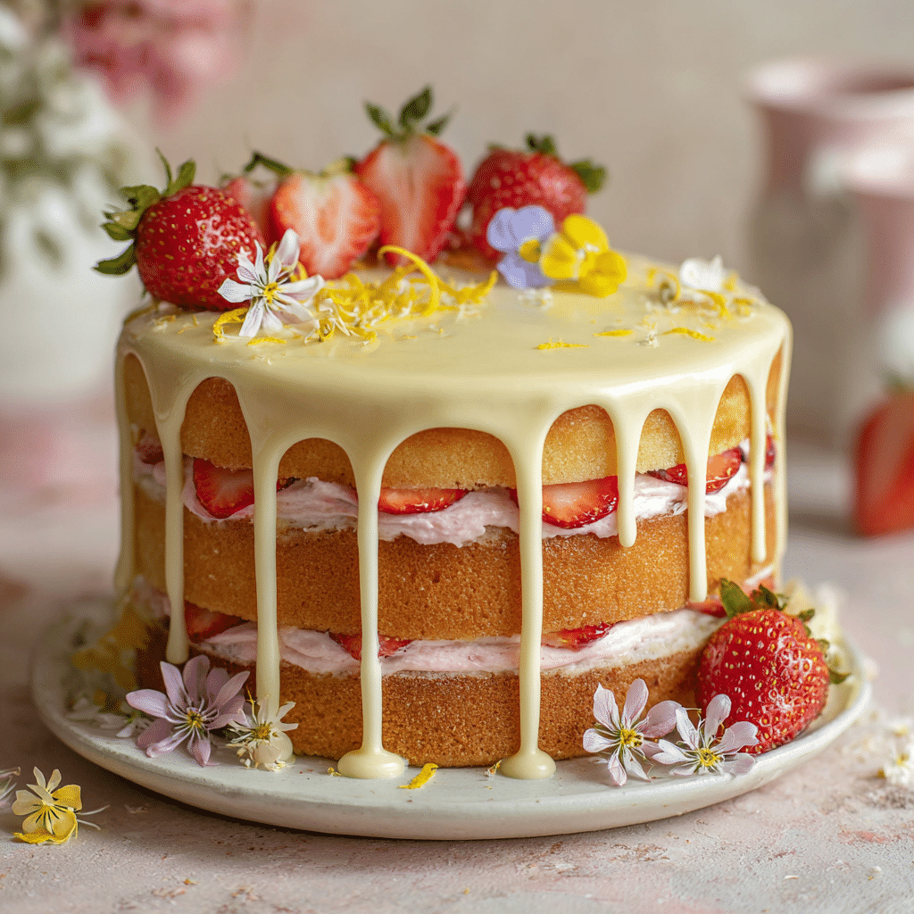 Strawberry Lemon Drip Cake