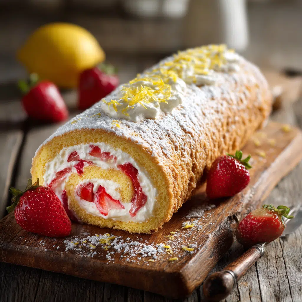 Strawberry Lemon Sponge Roll Cake