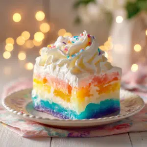 Rainbow Jello Poke Cake Bursting