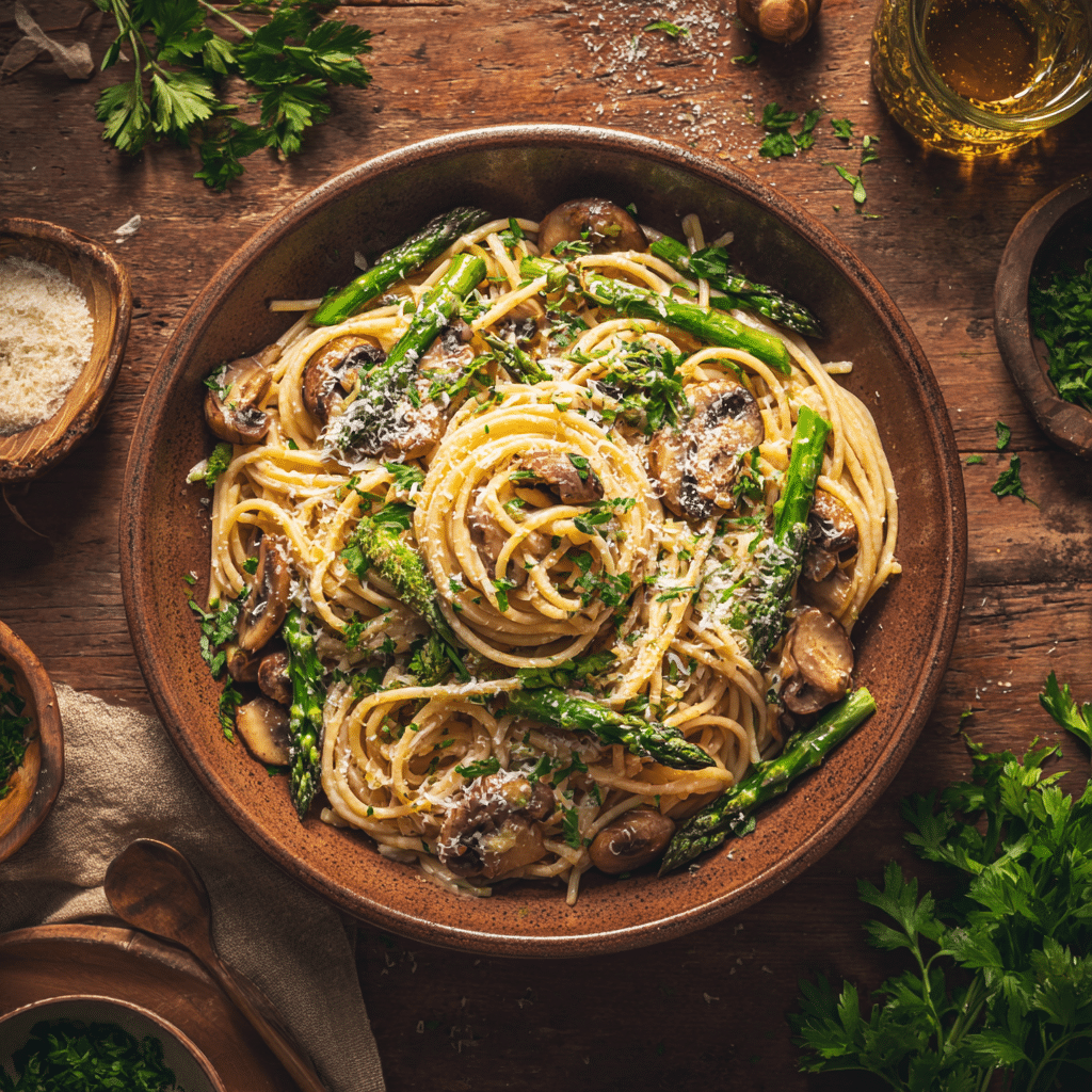 Healthy Asparagus Mushroom Pasta