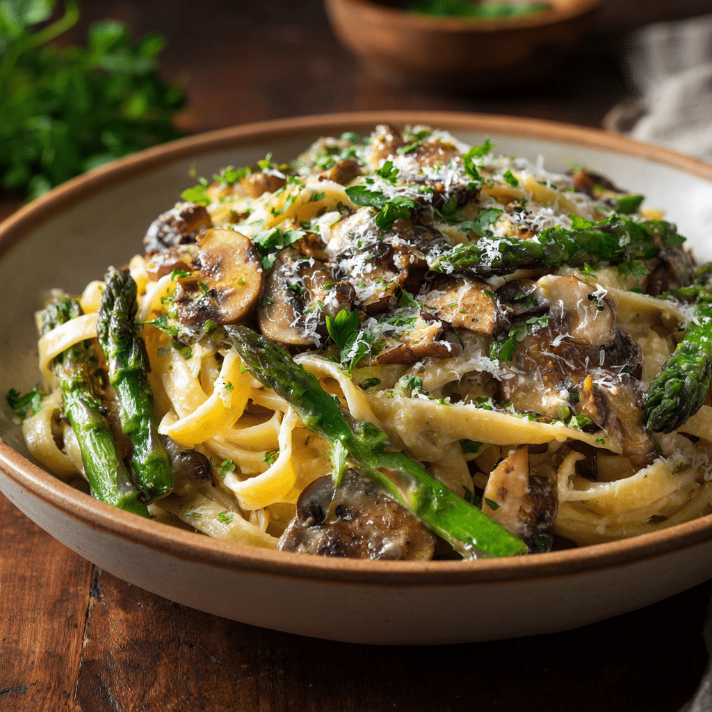 Parmesan Asparagus Mushroom Pasta