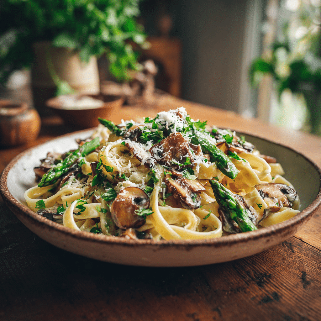 Spring Asparagus Mushroom Pasta
