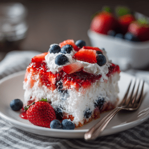 Patriotic Red White & Blue Jello Poke Cake