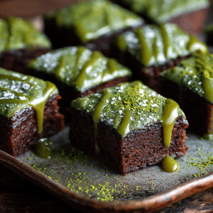 Matcha Mochi Brownies with Matcha Glaze