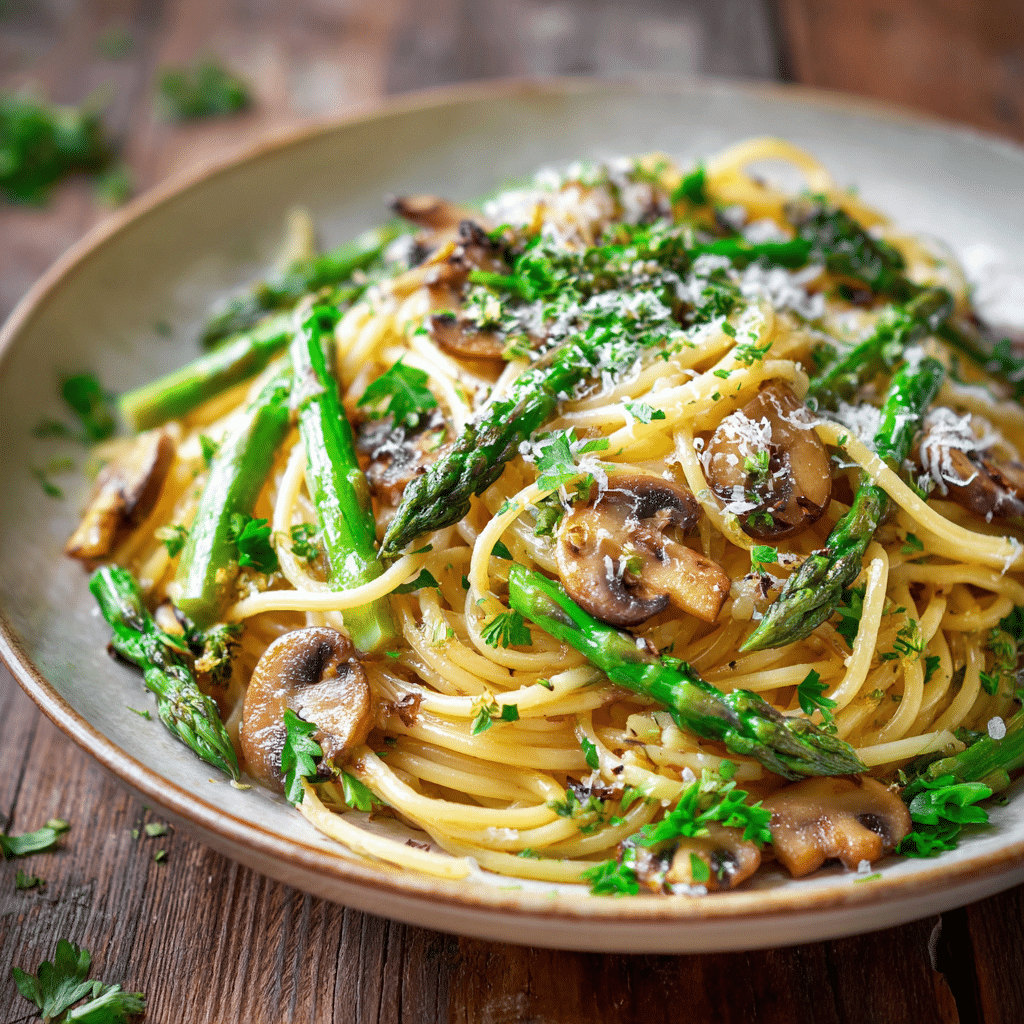 Simple Asparagus Mushroom Pasta