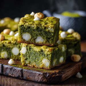 Matcha Brownies with Macadamia Nuts