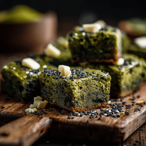Matcha Mochi Brownies with Black Sesame