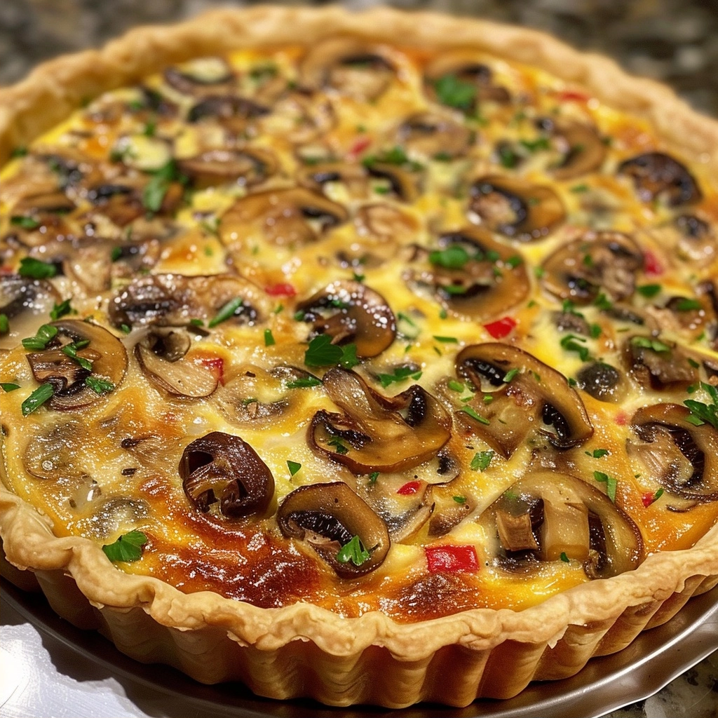 Mushroom Quiche Recipe with Crust and Tofu Filling