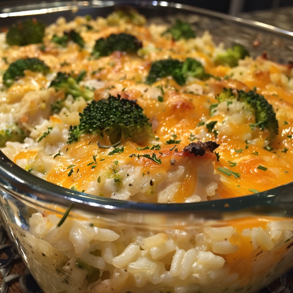 Broccoli Cheddar Chicken and Rice Casserole