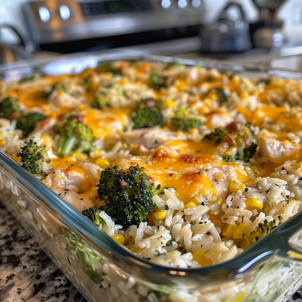 Cheesy Broccoli Chicken and Rice Casserole