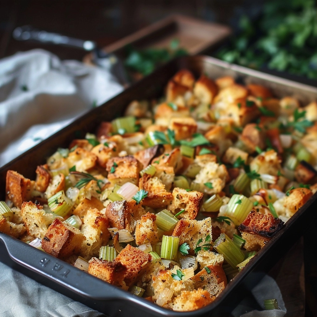 Easy Traditional Bread Stuffing with Celery and Onions